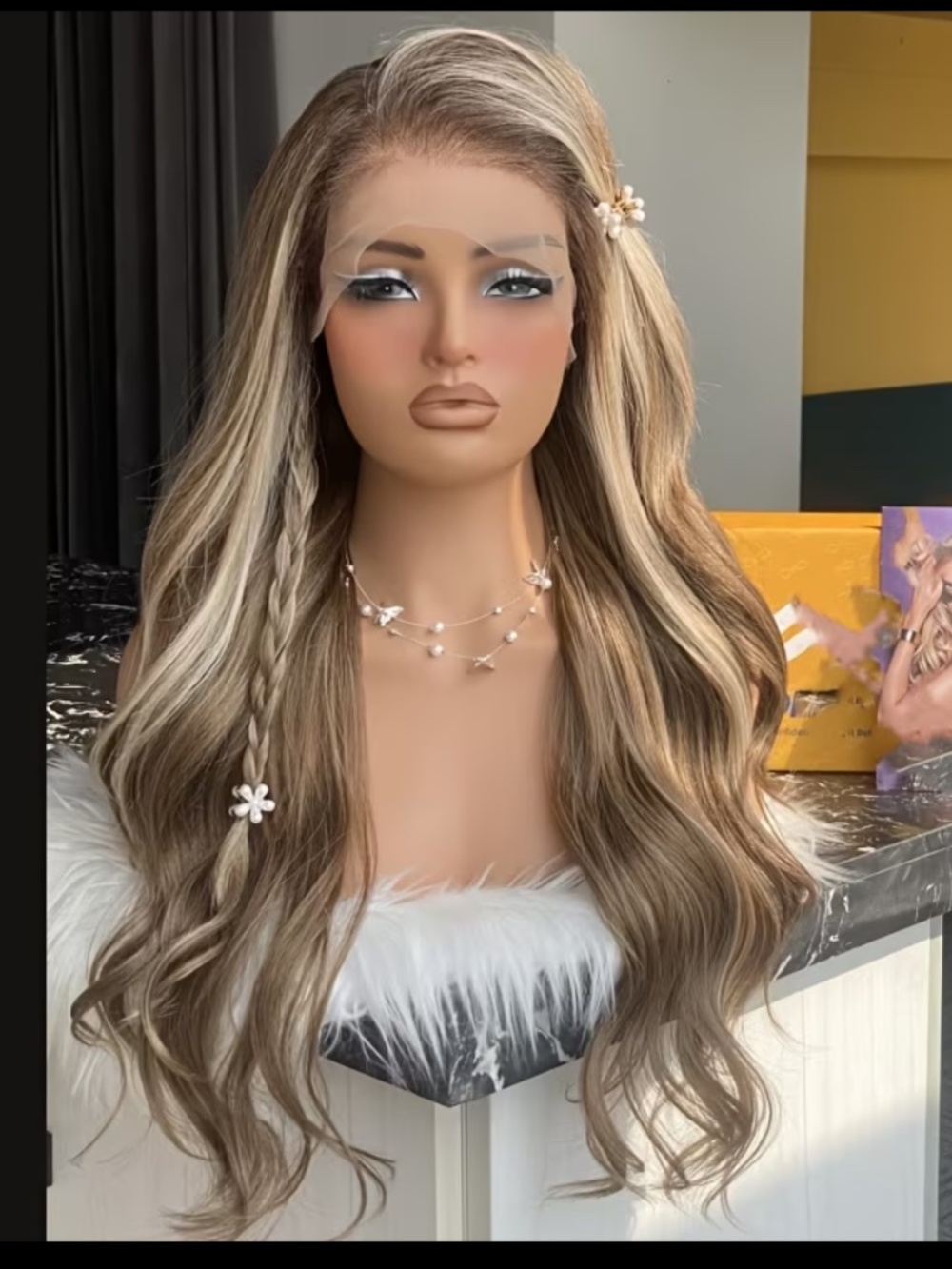 24” Ash Blonde Synthetic Lace Front Wig Long Straight Grey Lace Front Synthetic - Picture 10 of 11